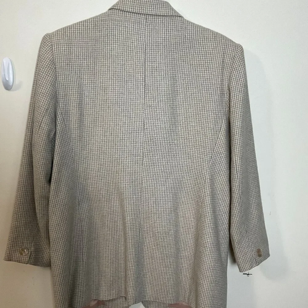 Spiegel Single Breasted Wool Houndstooth Blazer Beige Women's Jacket 14 Lined